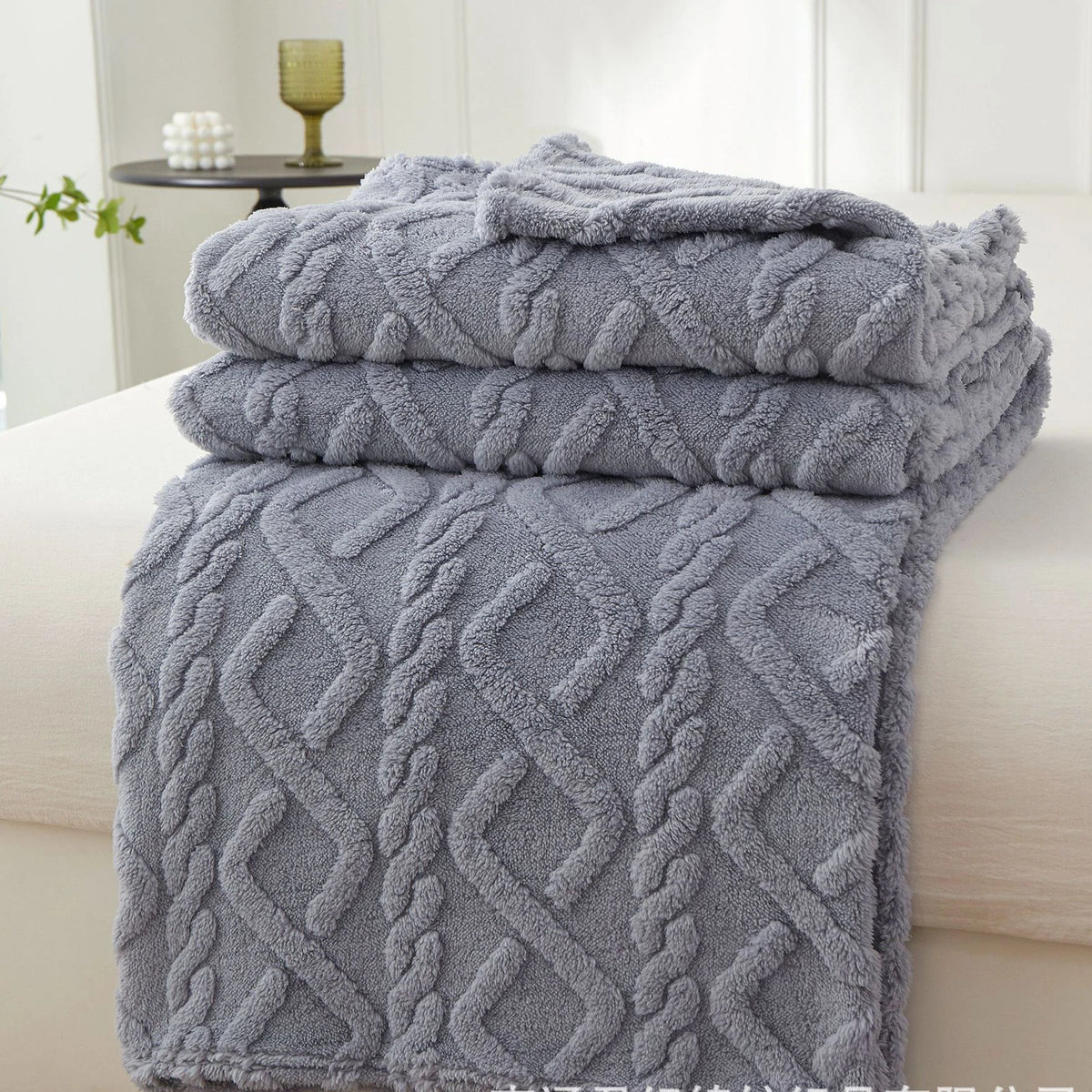 Plaid sherpa coloris gris bleu