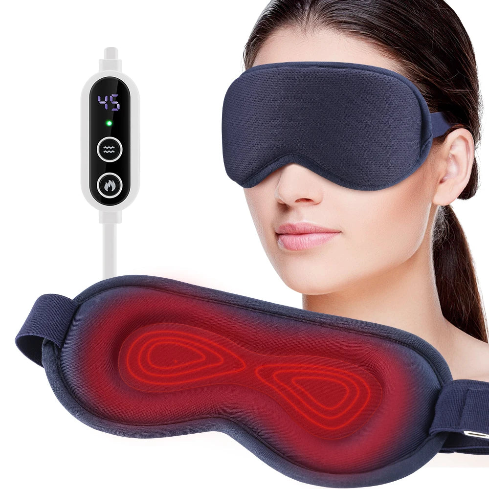 Masque chauffant avec massage, zone chauffante en rouge, et sa télécommande