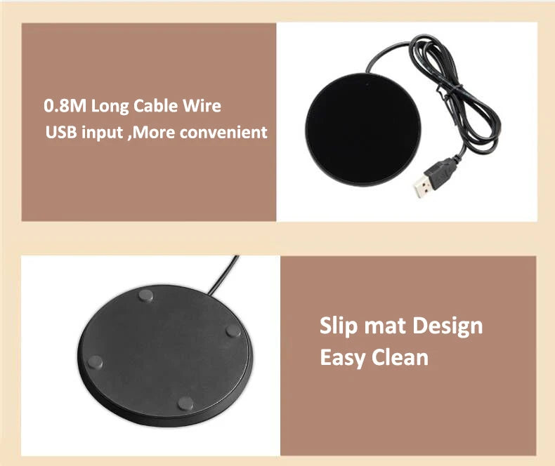 Câble USB du chauffe-tasse et surface antidérapante
