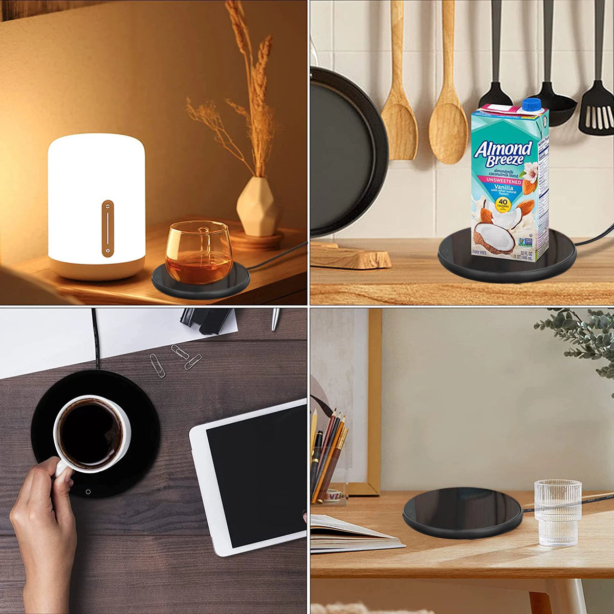 Chauffe-tasse utilisé sur une table de chevet et un bureau